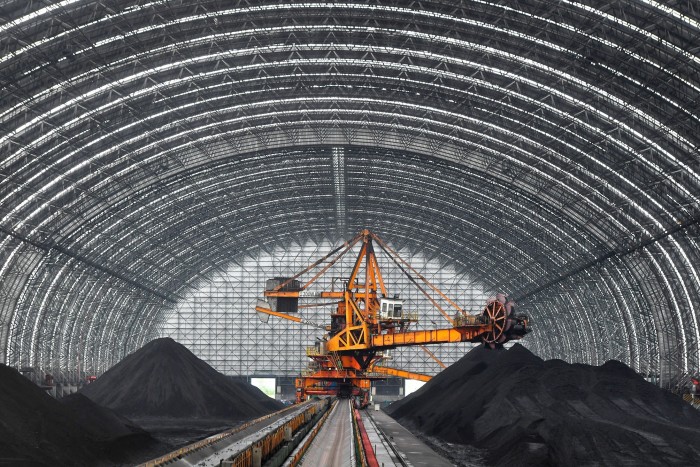 A view of the storage of coal at a coal-fired power plant in Wuhan in central China’s Hubei province.