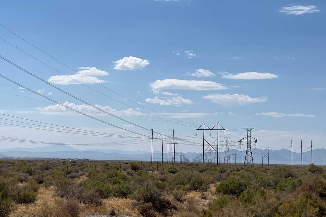 Power lines in the desert near Delta, Utah.