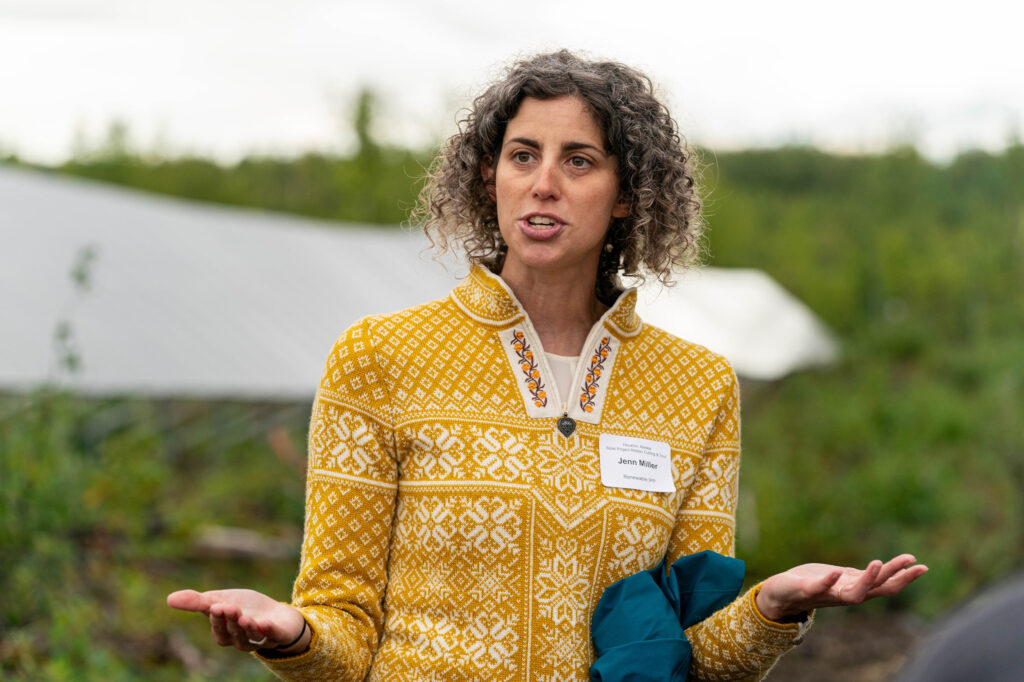 Jenn Miller, CEO of Renewable IPP, speaks at a ribbon cutting event for the Houston solar farm on Aug. 29, 2023 in Houston. Credit: Loren Holmes/ADN