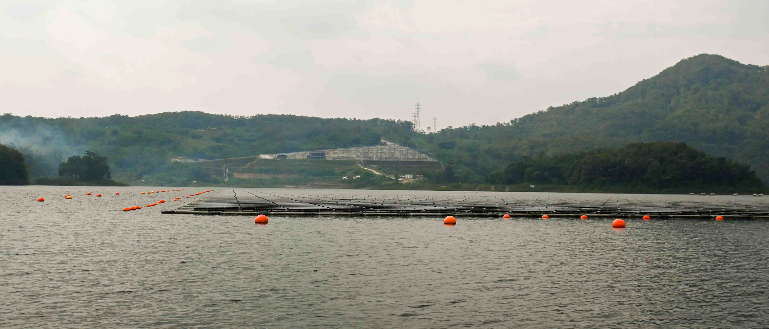 A view of Cirata Floating Solar Plant from a boat in the Cirata reservoir. Credit: Anna McNulty/Inside Climate News