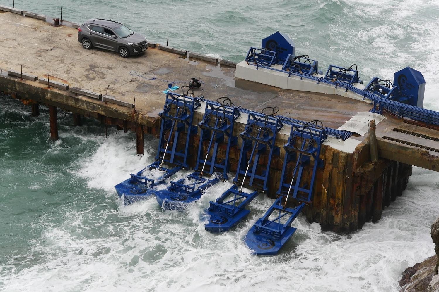 Eco Wave Power's wave energy devices attached to existing shoreline infrastructure.