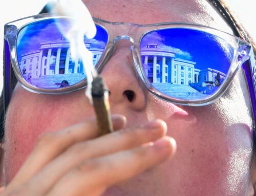 Protestors smoke legal cannabis on Alabama Capitol steps in protest of new laws