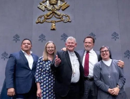 Arnold Schwarzenegger arrives at the Vatican to participate in environment conference
