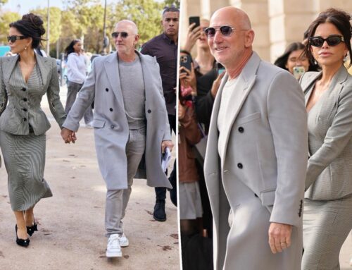 Newlyweds Jeff Bezos and Lauren Sánchez wear matching gray outfits…