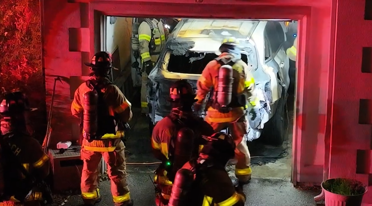 Electric vehicle fire sparks garage blaze in Virginia Beach