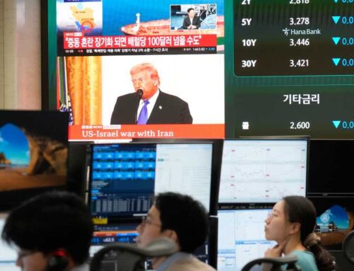 Asian shares are mostly lower as investors focus on the Iran war