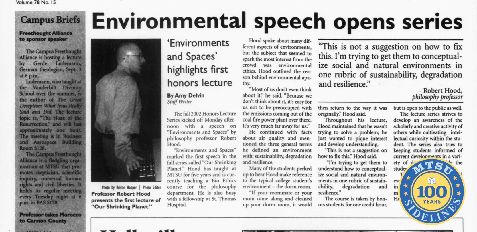 Sidelines 100: Environmental speech opens series