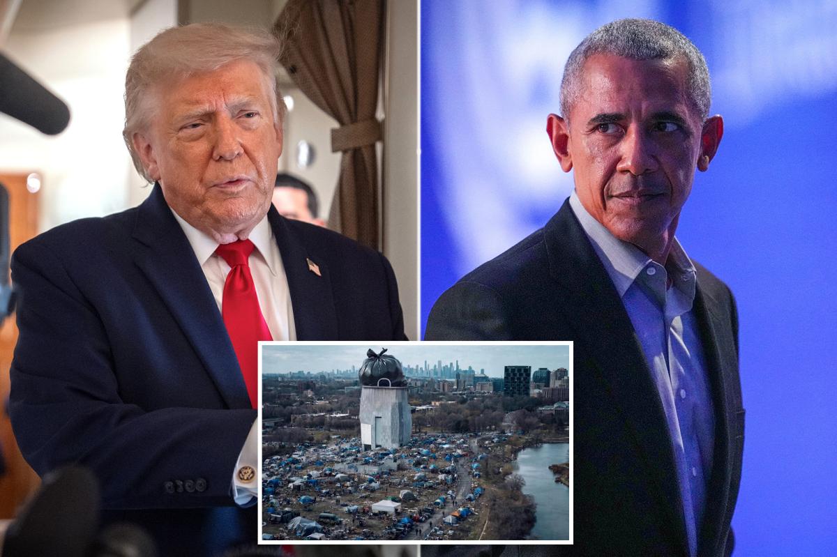 Trump mocks ‘Barack Hussein Obama Library’ with AI image of site overrun with trash and sprawling homeless encampments